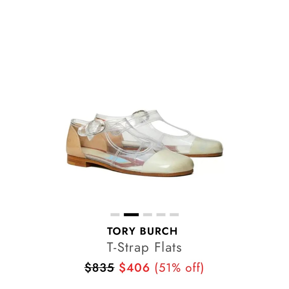 Tory Burch Clear and Cream T-Strap Flats